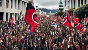 Tausende Maori marschieren zum Parlament in Wellington, Neuseeland